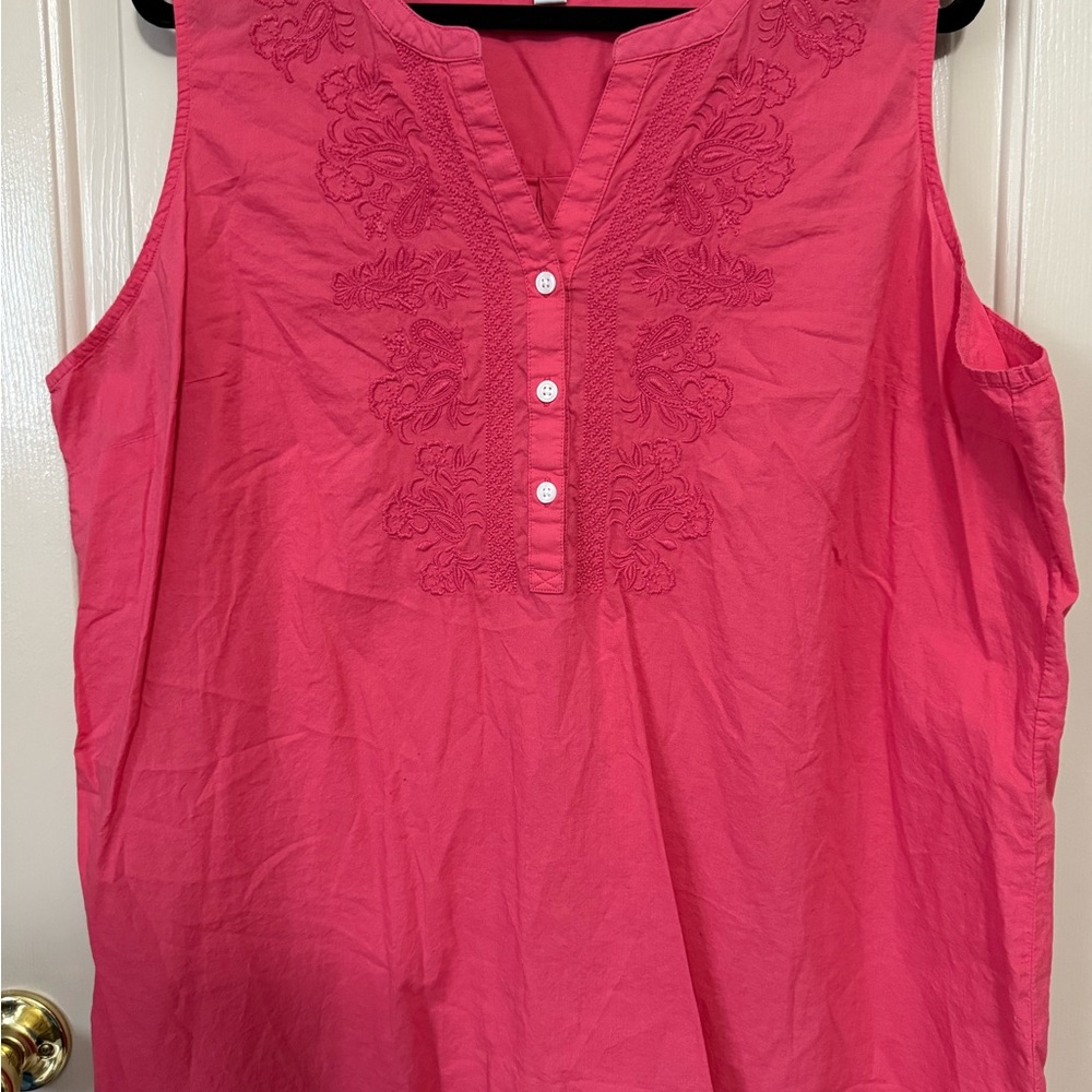 Croft & Barrow Fuchsia Embroidered Sleeveless Blouse